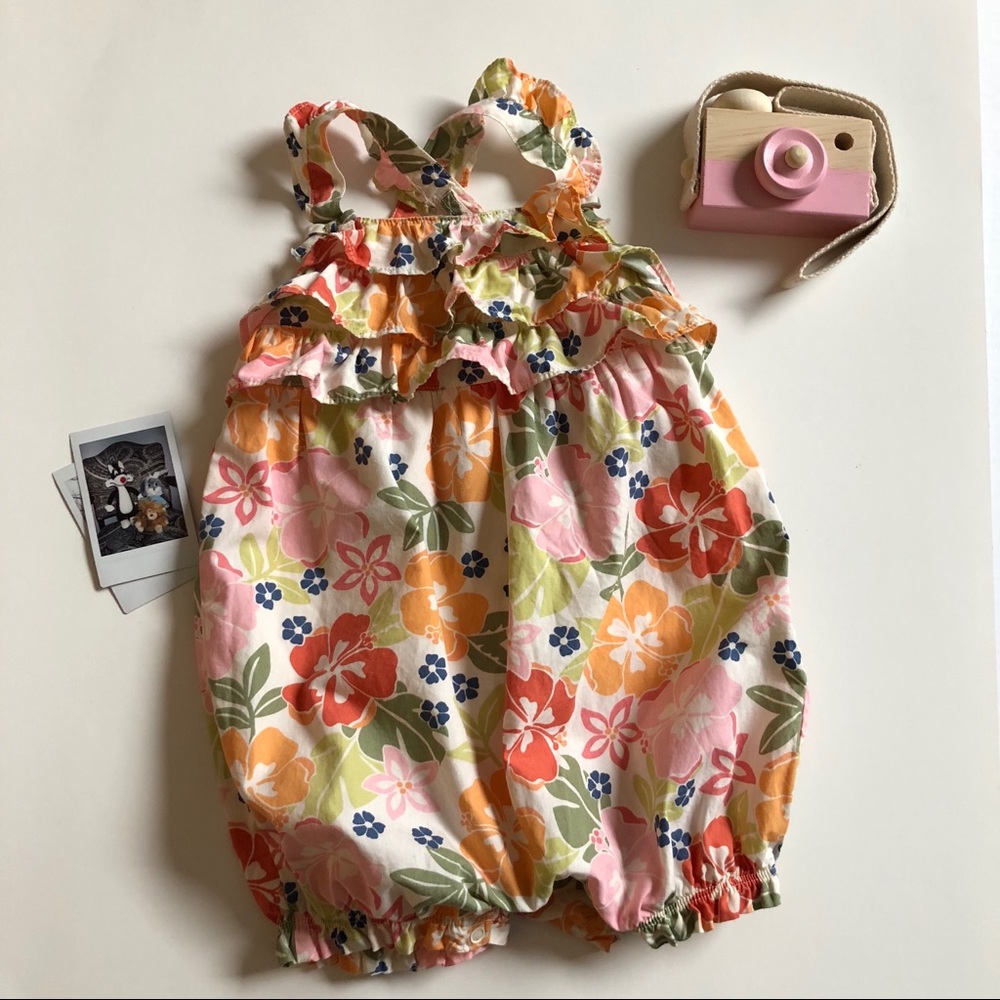 Gymboree Romper Jumper Hawaiian Floral Ruffles